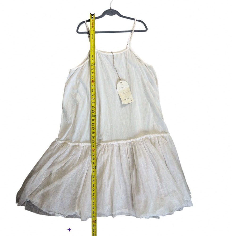 Krista LarsonWomen OSFM White Cotton Voile Foundation Slip Dress Ruffle Mesh Hem - Picture 11 of 12